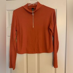 Wild Fable Mock Neck Top with Half Zipper Rust Color
